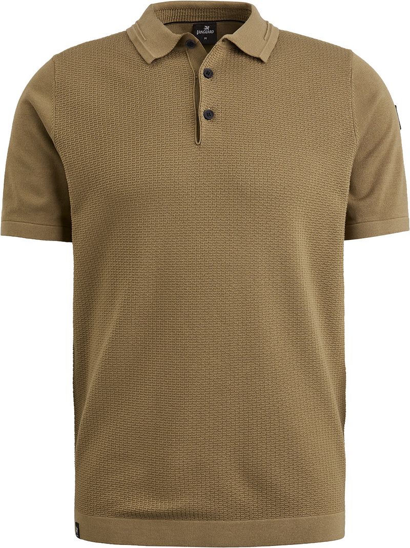 Vanguard gebreide regular fit polo met ingebreid patroon bruin