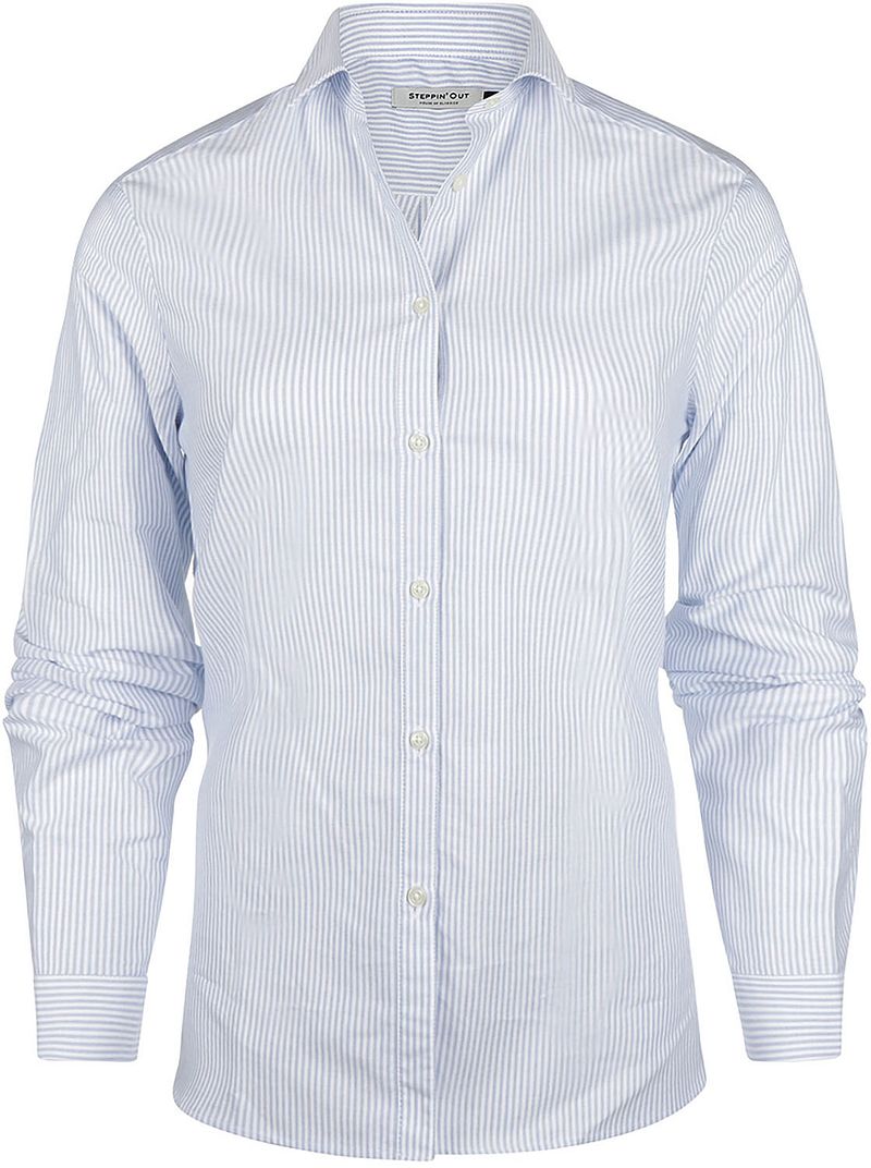 Steppin' Out Blouse Bibi Oxford Streep Dames Lichtblauw