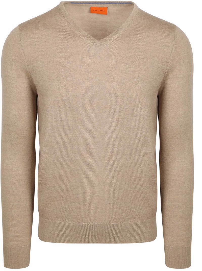 Suitable Merino Pullover V-Hals Beige