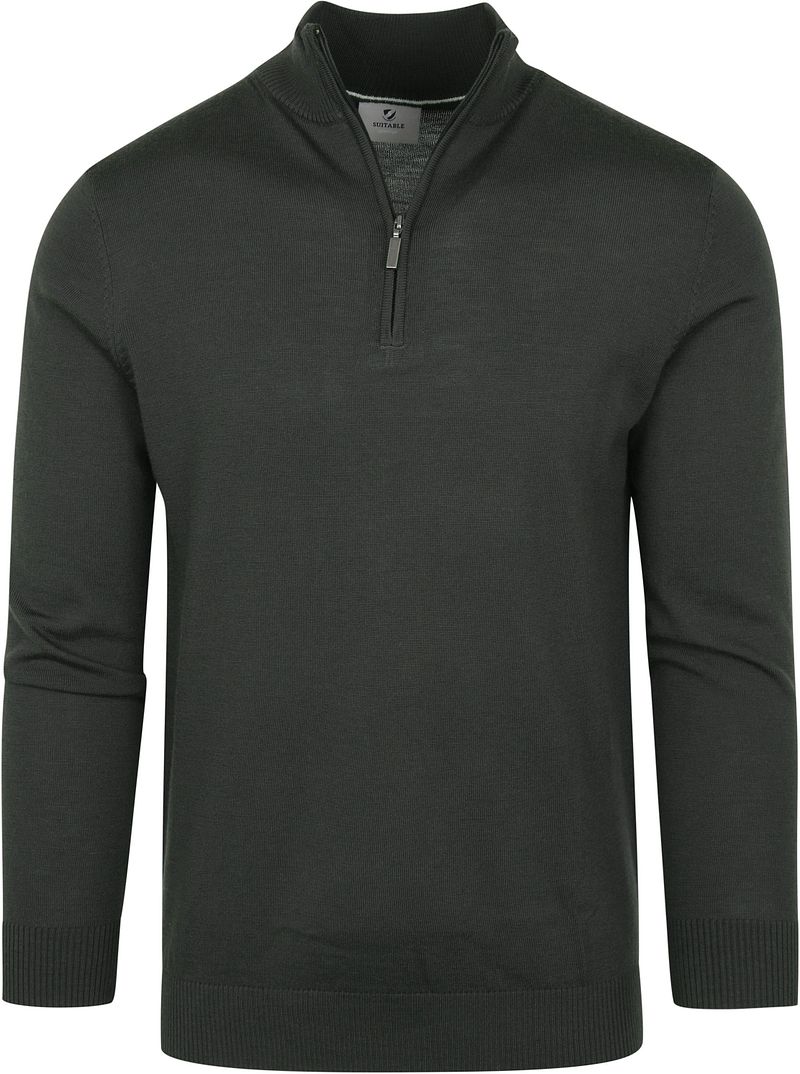 Suitable Pull Demi-Zip Mérinos Foncé Vert foncé Vert taille L
