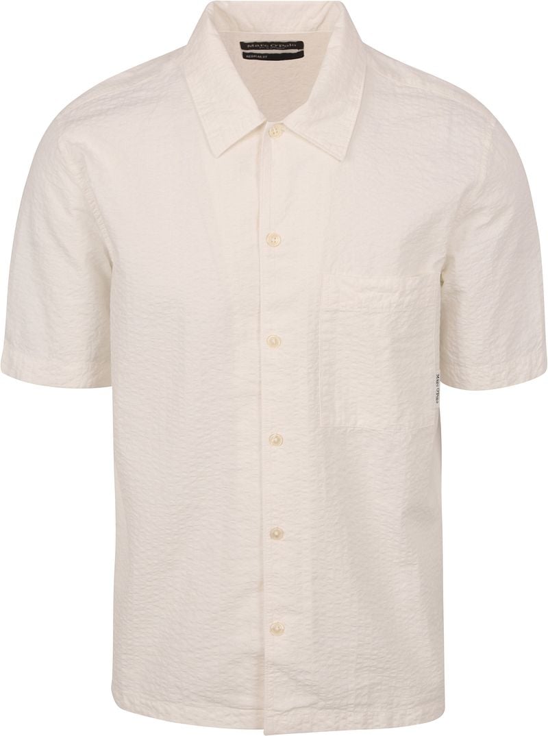 Marc O'Polo Overhemd Lange Mouw Overhemd Short Sleeves Seersucker Off White