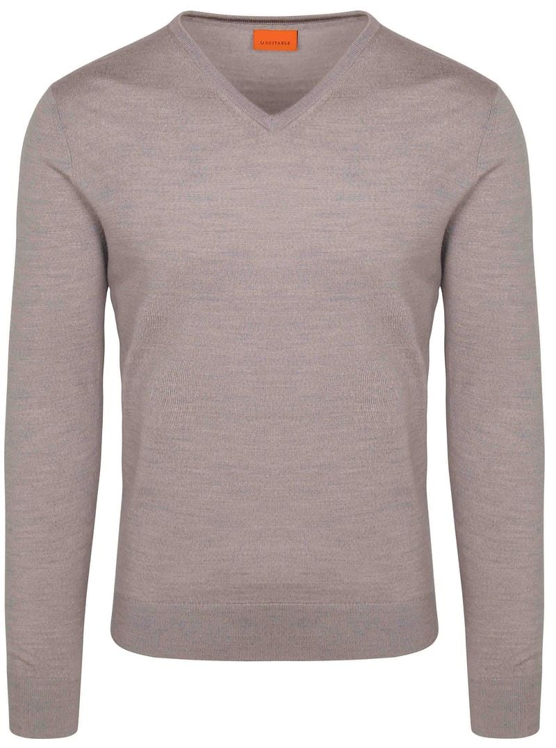 Suitable Merino Pullover V-Ausschnitt Greige - Größe M günstig online kaufen