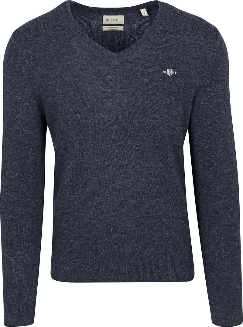 Gant Pullover V-Ausschnitt Wool Blend Navy Melange - Größe 3XL günstig online kaufen