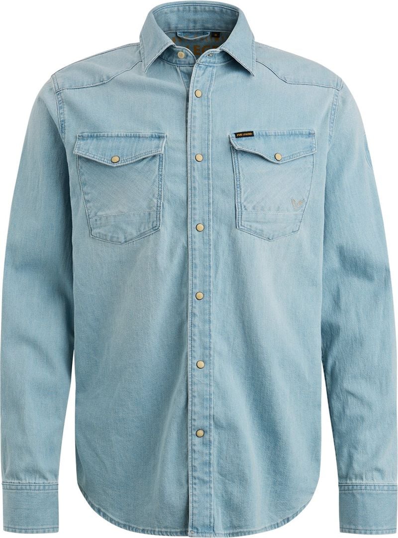 PME LEGEND Heren Overhemden Long Sleeve Shirt Real Light Blue Blauw