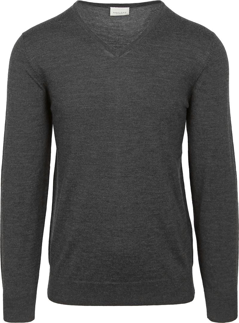 Profuomo V-Neck Anthra Pullover Sweater Gray Heren