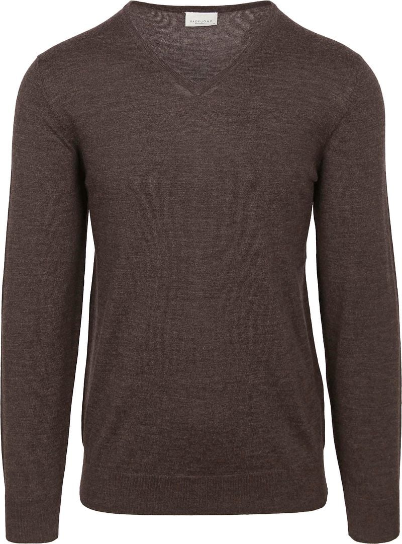 Profuomo V-Neck Dark Brown Pullover Sweater Brown Heren