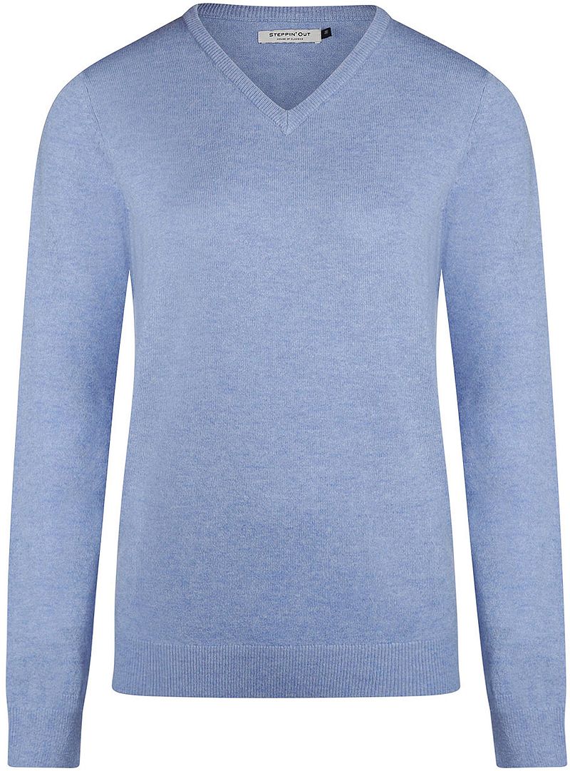 Steppin' Out Dames Pullover V-hals Merinowol Mid Blauw