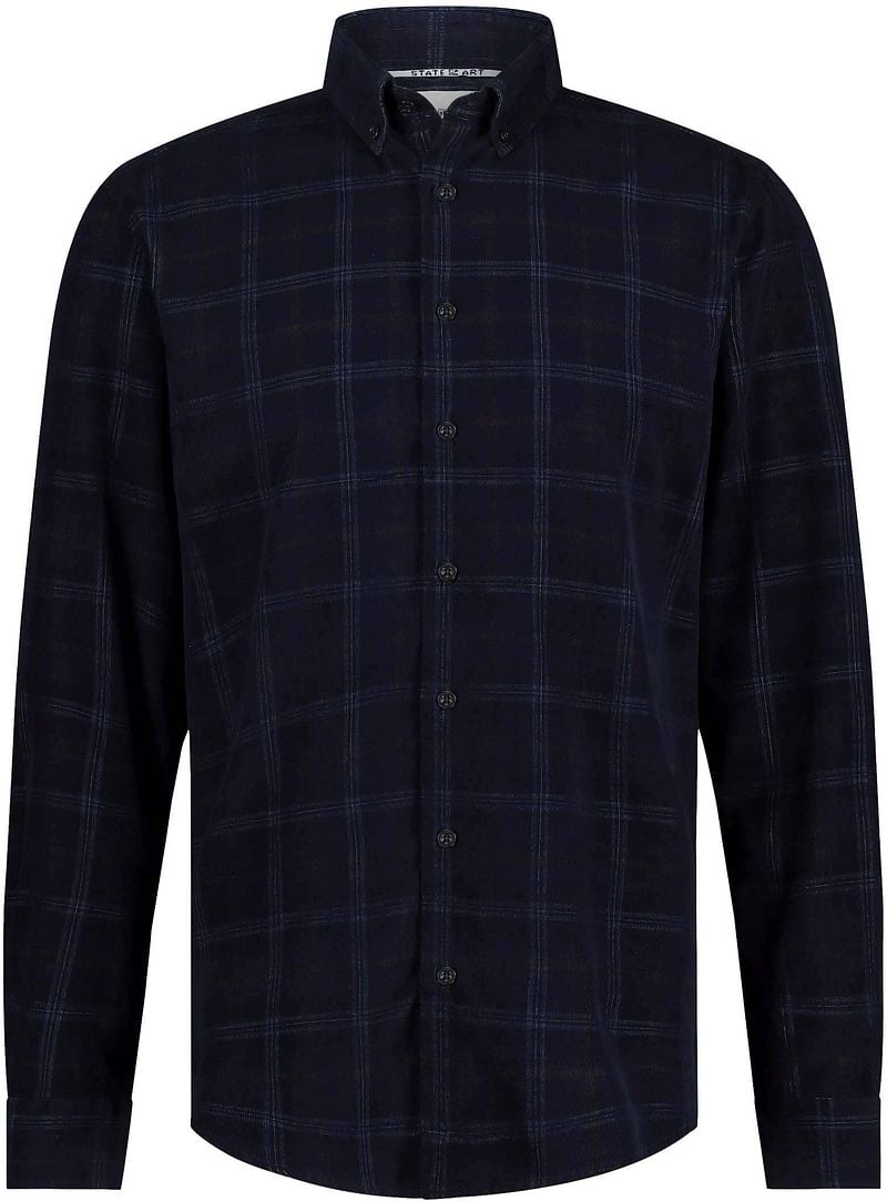 State Of Art Overhemd Lange Mouw Overhemd Fine Corduroy Ruit Navy