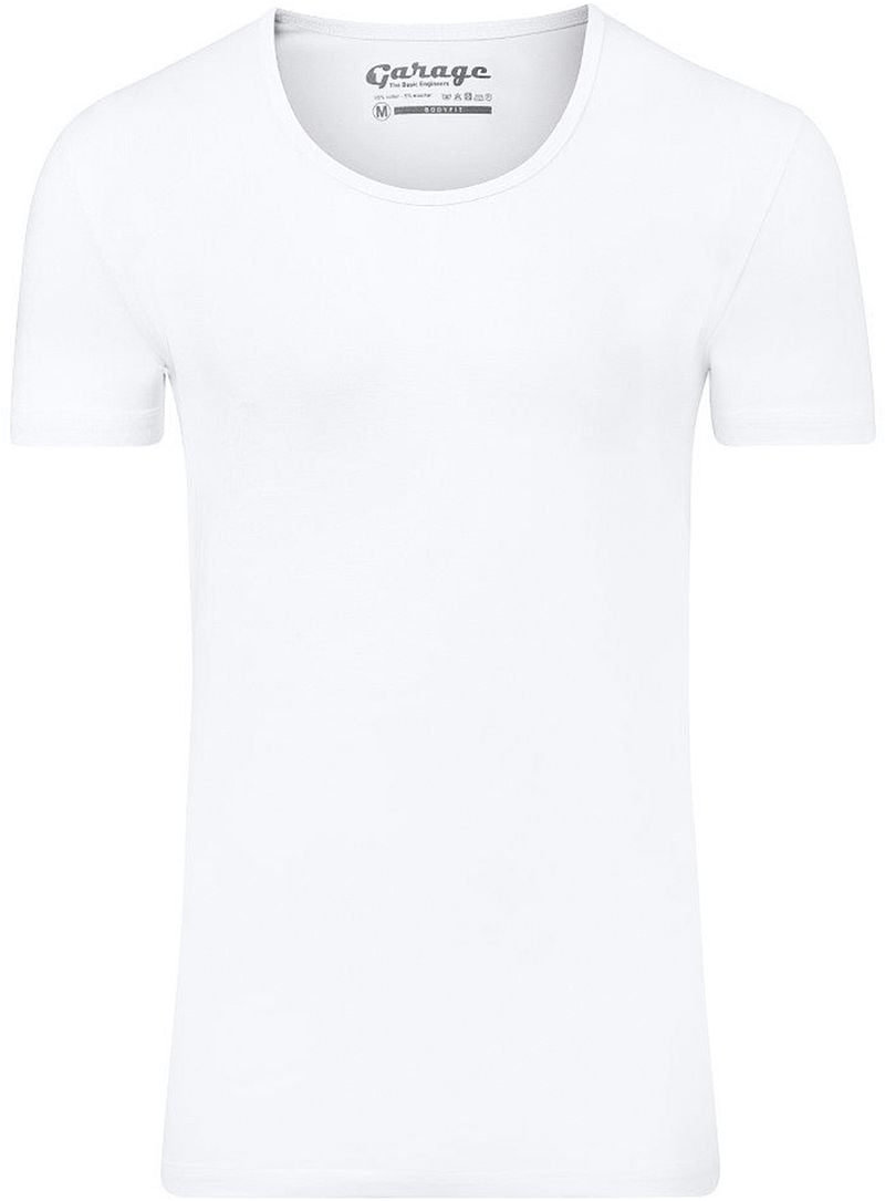 Garage Stretch Basic T-Shirt Weiss Tiefer Rundhals - Größe M günstig online kaufen