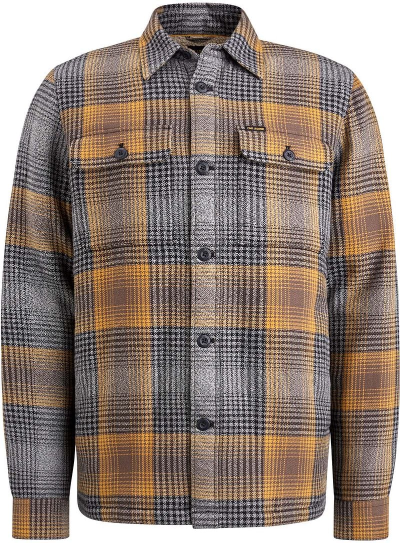 PME Legend Overshirt Fur Lined Kariert Gelb Grau - Größe L günstig online kaufen