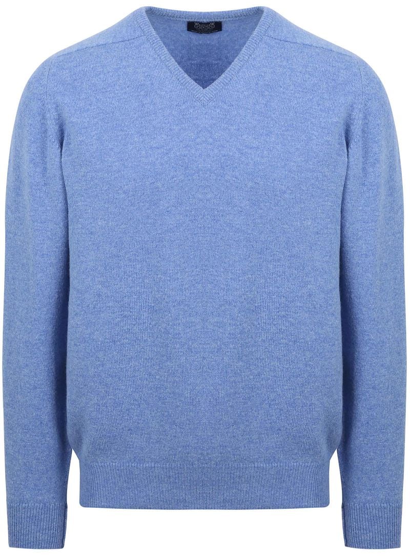 William Lockie V-Auschnitt Pullover Lammwolle Surf Mid Blue - Größe L günstig online kaufen