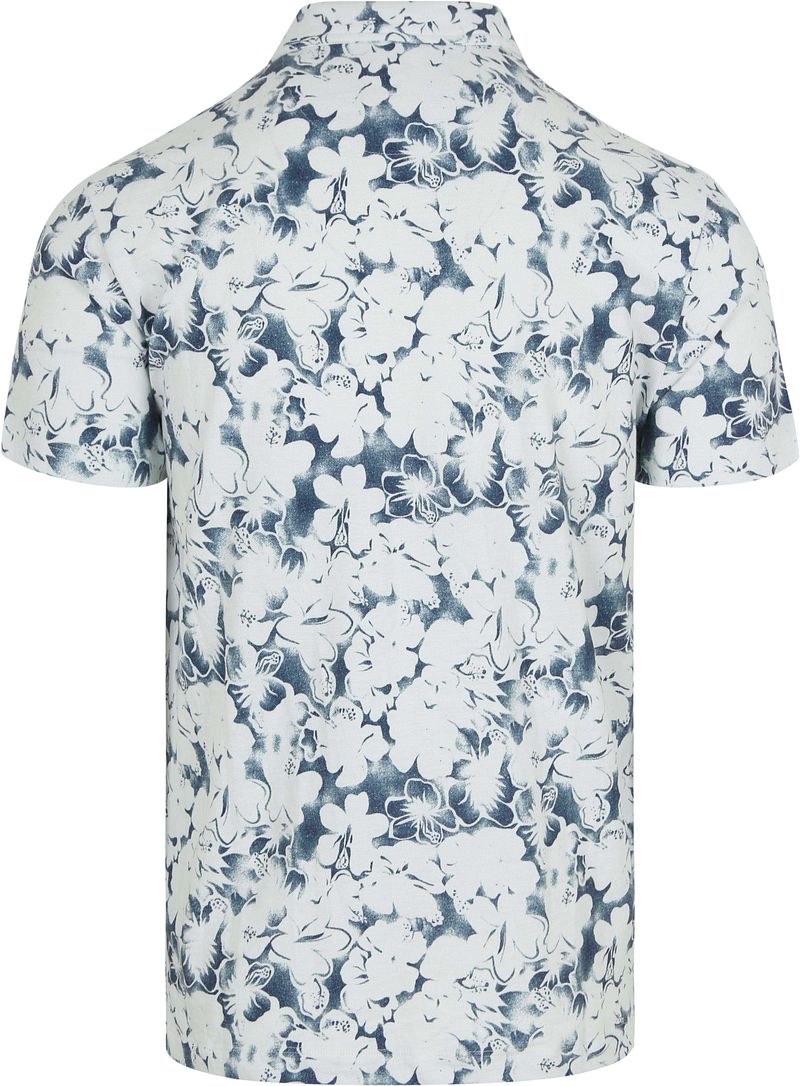 R2 Amsterdam Piqué Polo Linnen Blend Print Blauw