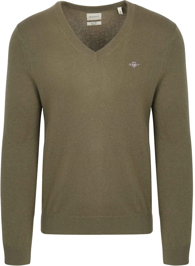 Gant Pullover V-Ausschnitt Wool Blend Army Grün - Größe 3XL günstig online kaufen