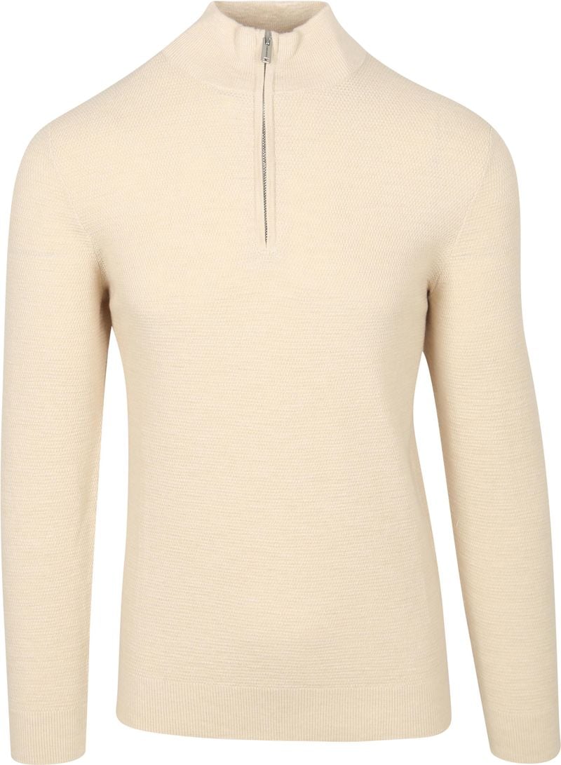 Profuomo Half Zip Pullover Structuur Ecru