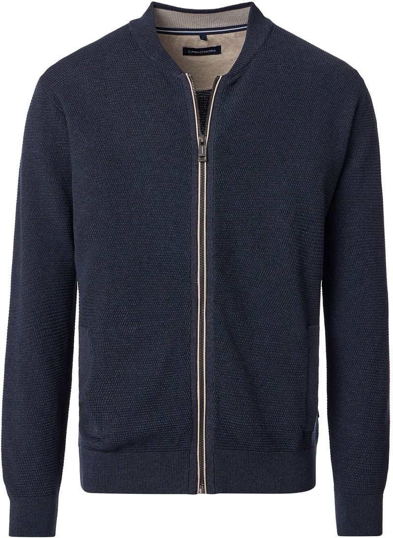 Casa Moda Strickjacke Zip Structure Navy - Größe M günstig online kaufen