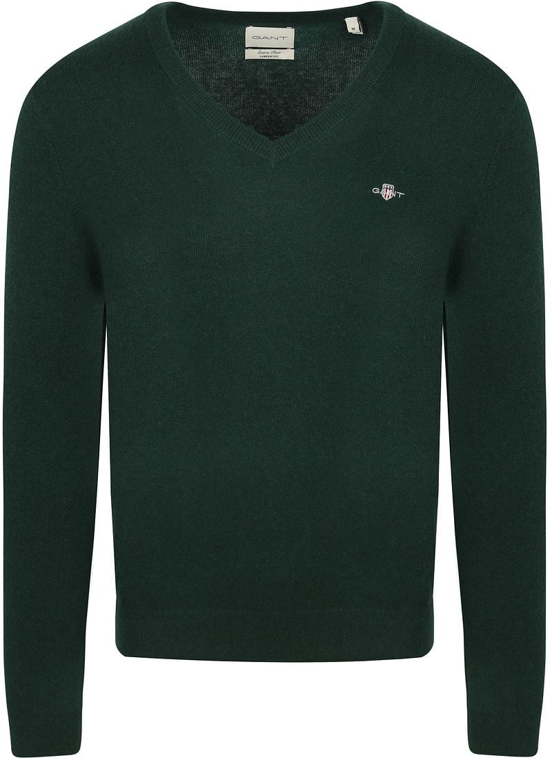 Gant Sweater Pullover V-Hals Woolblend Donkergroen