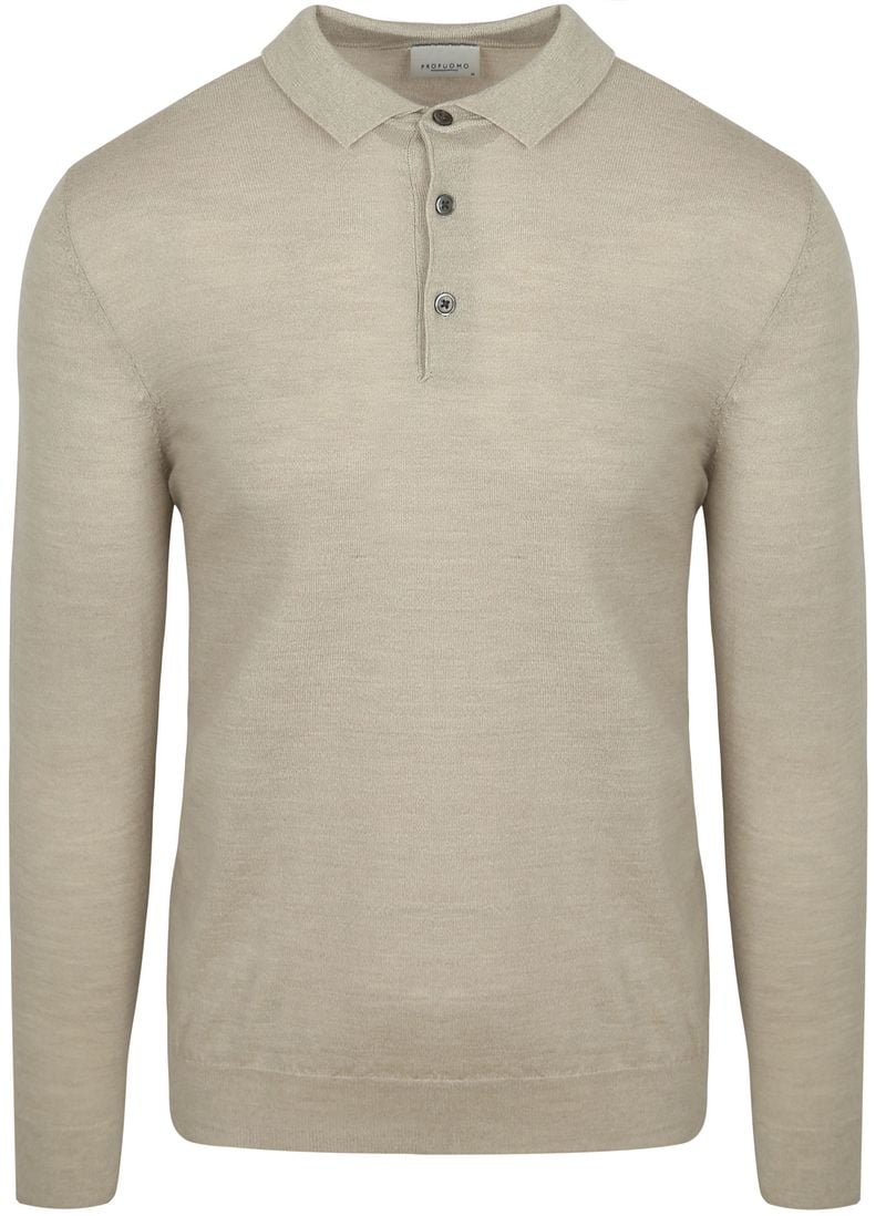 Profuomo Longsleeve Poloshirt Merinowolle Beige - Größe S günstig online kaufen