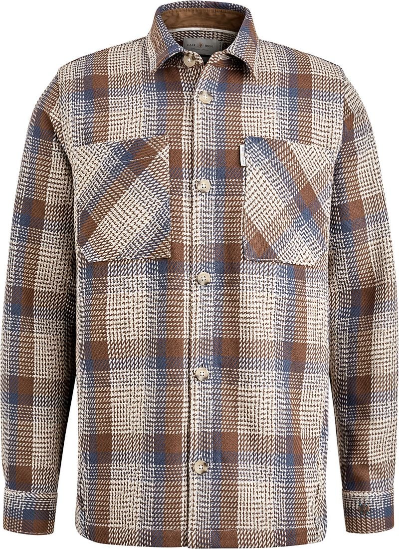 CAST IRON Heren Overhemden Long Sleeve Shirt Heavy Check Bruin