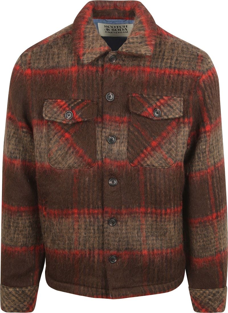 Scotch & Soda Sweater Scotch & Soda Scotch Soda Overshirt Brushed Wool Ruiten Bruin