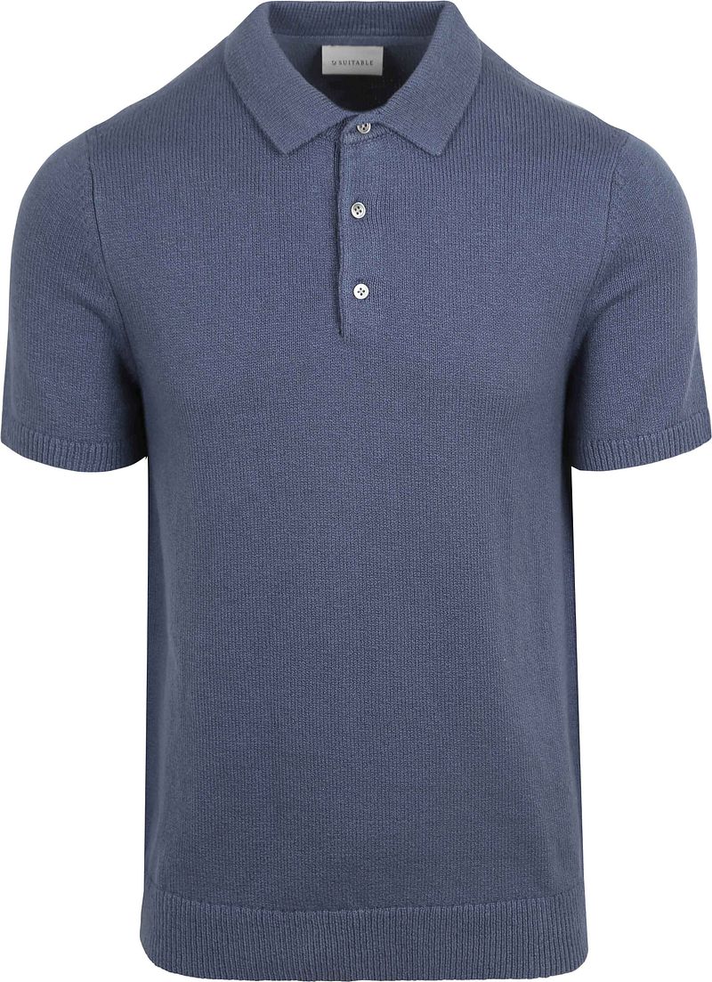 Suitable Heavy Knitted Polo Raw Denim Blauw