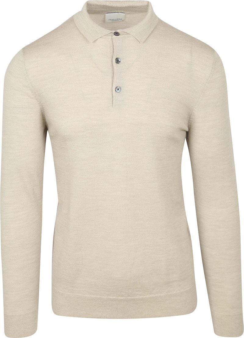 Profuomo Longsleeve Poloshirt Merinowolle Beige - Größe L günstig online kaufen