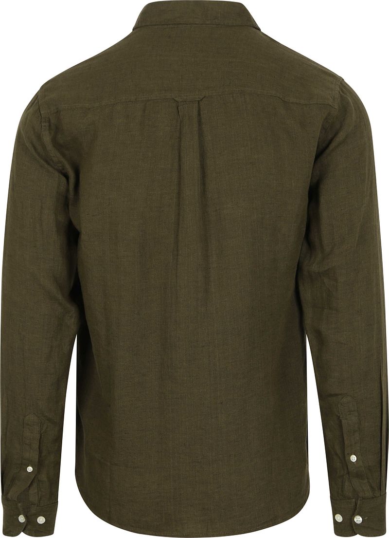 KnowledgeCotton Apparel Overhemd Linnen Olijfgroen