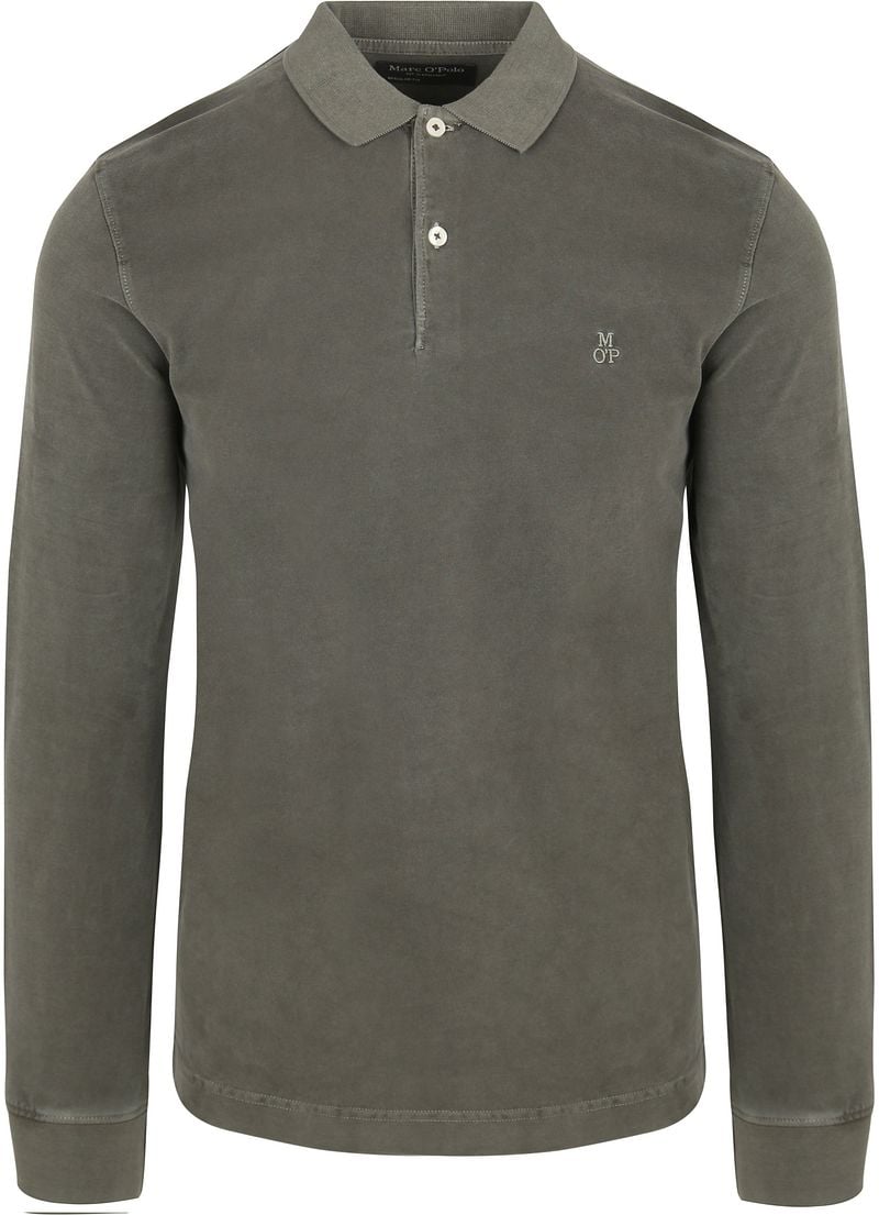 Marc O'Polo Longsleeve Poloshirt Olivgrün - Größe M günstig online kaufen