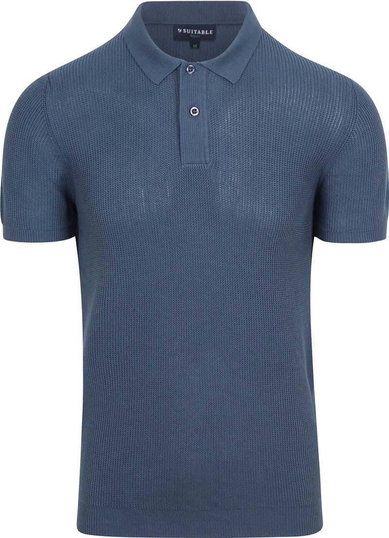 Suitable Respect Poloshirt Structure Knit Blau - Größe M günstig online kaufen