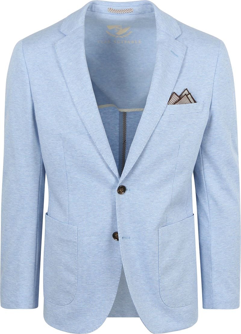 Suitable Blazer Colbert Face Print Lichtblauw