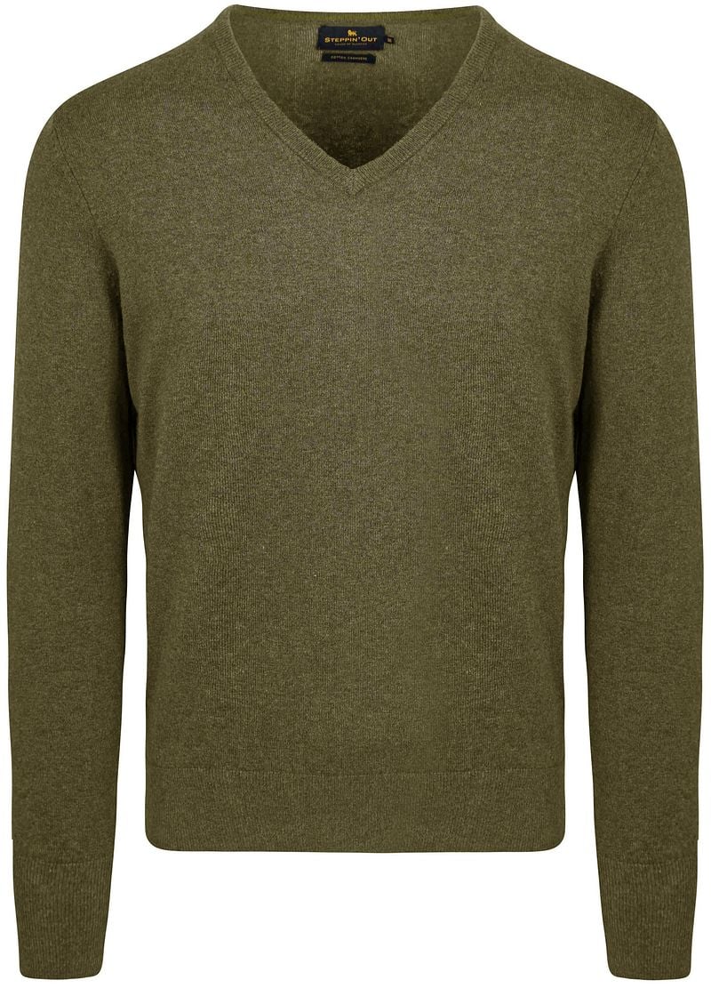 Steppin' Out Pullover Cotton Cashmere V-Ausschnitt Olivgrün - Größe M günstig online kaufen