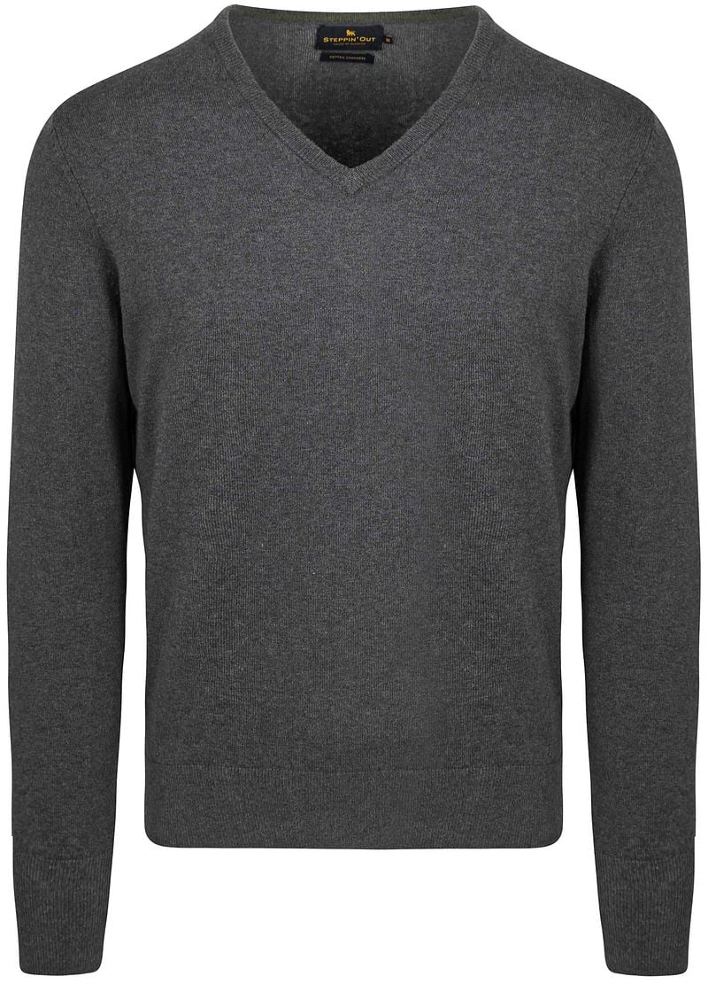 Steppin' Out Trui Cotton Cashmere V-hals Antraciet Melange