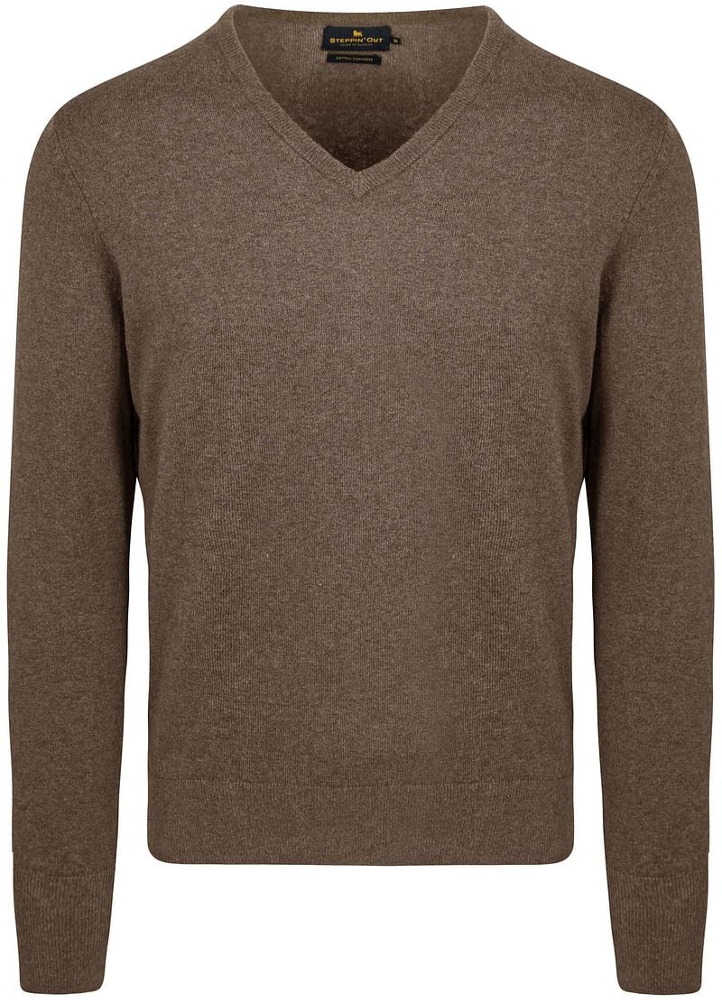 Steppin' Out Trui Cotton Cashmere V-hals Taupe Melange