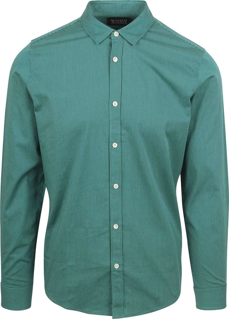 Scotch and Soda Overhemd Essential Poplin Stripe Groen