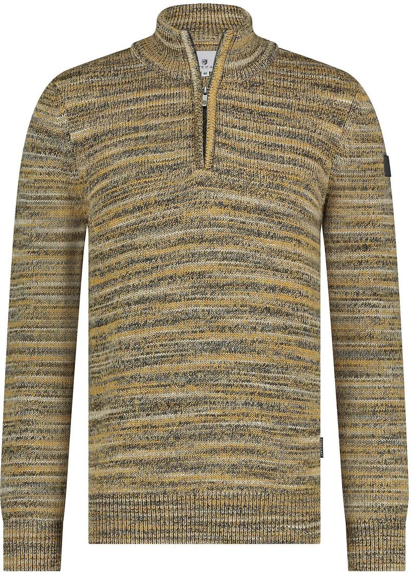 State Of Art Sweater Half Zip Trui Melange Geel