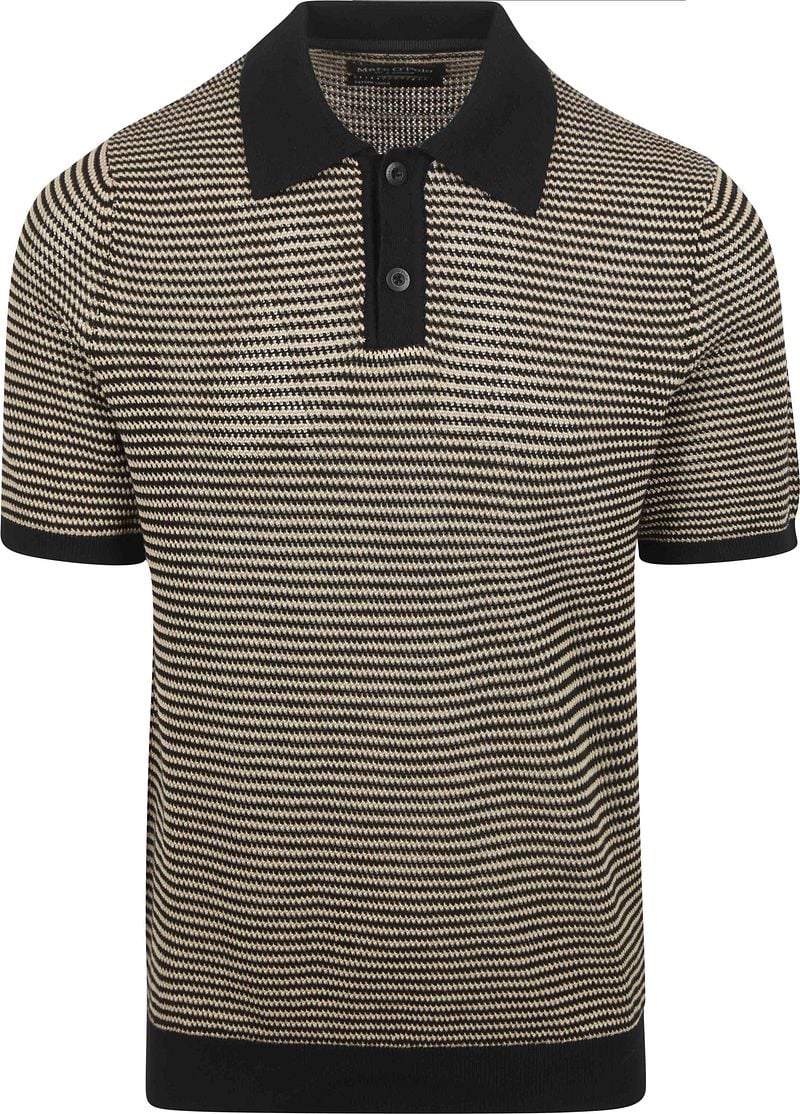 Marc O'Polo Knitted Poloshirt Strepen Zwart Beige
