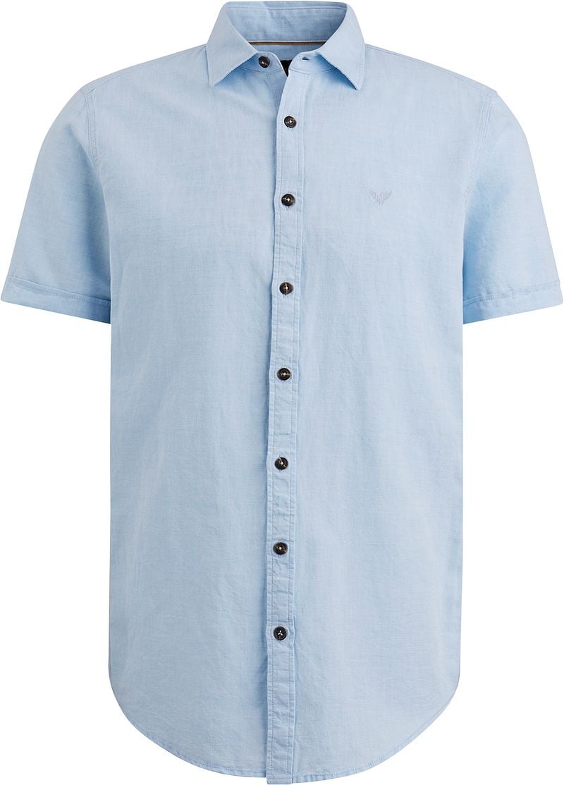 PME LEGEND Heren Overhemden Short Sleeve Shirt Ctn Linen 2tonen Owen Blauw