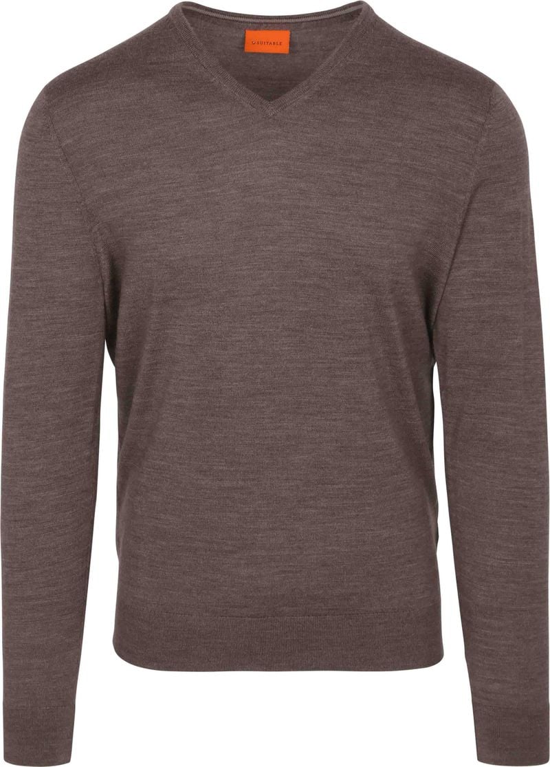 Suitable Merino Pullover V-Hals Taupe