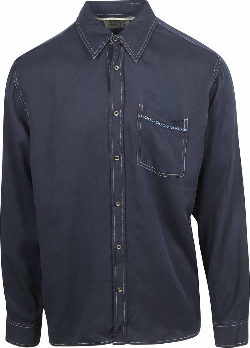 Scotch and Soda Overhemd Solid Tencel Navy