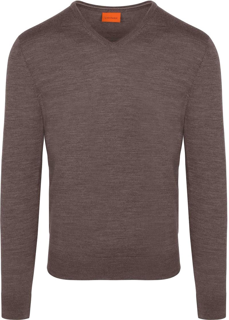 Suitable Merino Pullover V-Ausschnitt Taupe - Größe 3XL günstig online kaufen