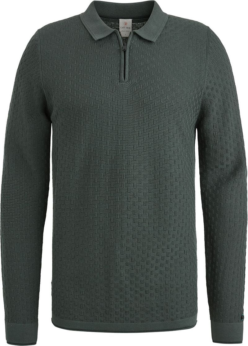 Cast Iron Long Sleeve Half Zip Poloshirt Struktur Grün - Größe L günstig online kaufen