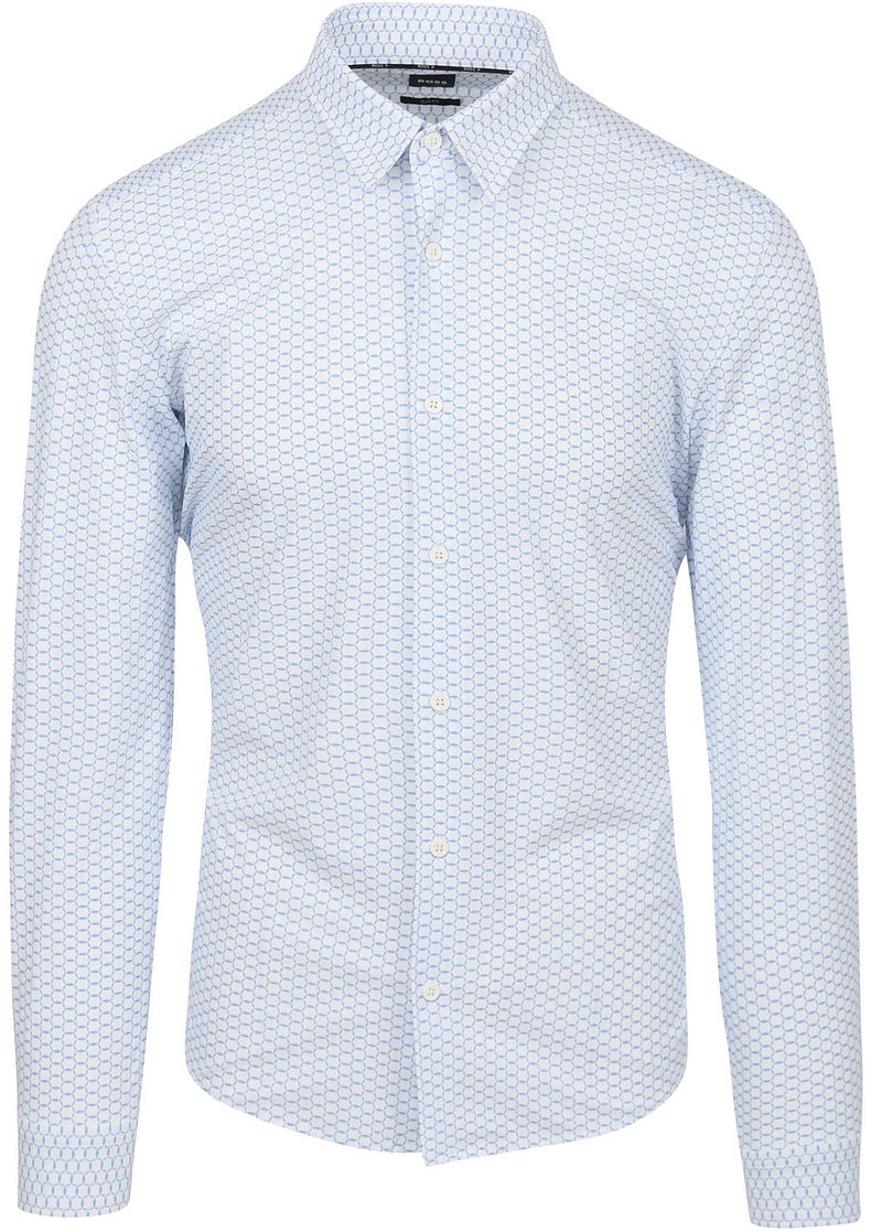 Boss Hank Overhemd Stretch Print Lichtblauw