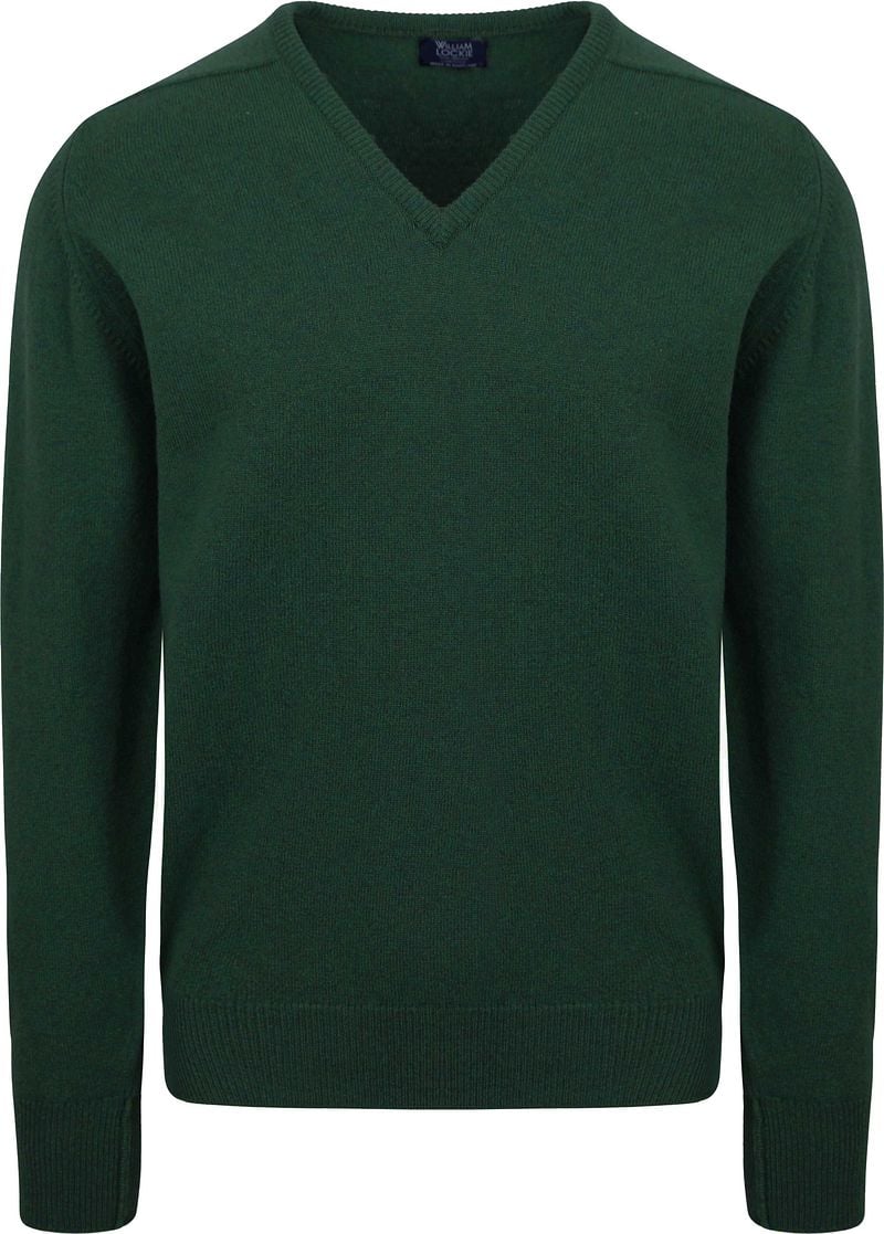 William Lockie V-Ausschnitt Pullover Lammwolle Tartan Dunkelgrün - Größe XX günstig online kaufen