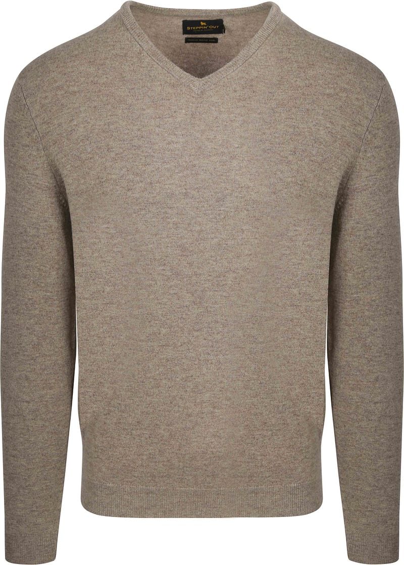 Steppin' Out Pullover V-hals Merinowol Lichtbruin