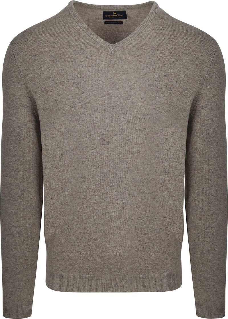 Steppin' Out Pullover V-Ausschnitt Merinowolle Taupe - Größe L günstig online kaufen