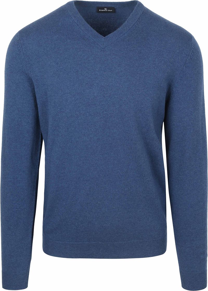 Steppin' Out Pullover V-Ausschnitt Merinowolle Mid Blau - Größe 3XL günstig online kaufen