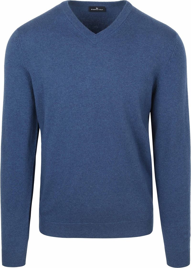 Steppin' Out Pullover V-hals Merinowol Mid Blauw