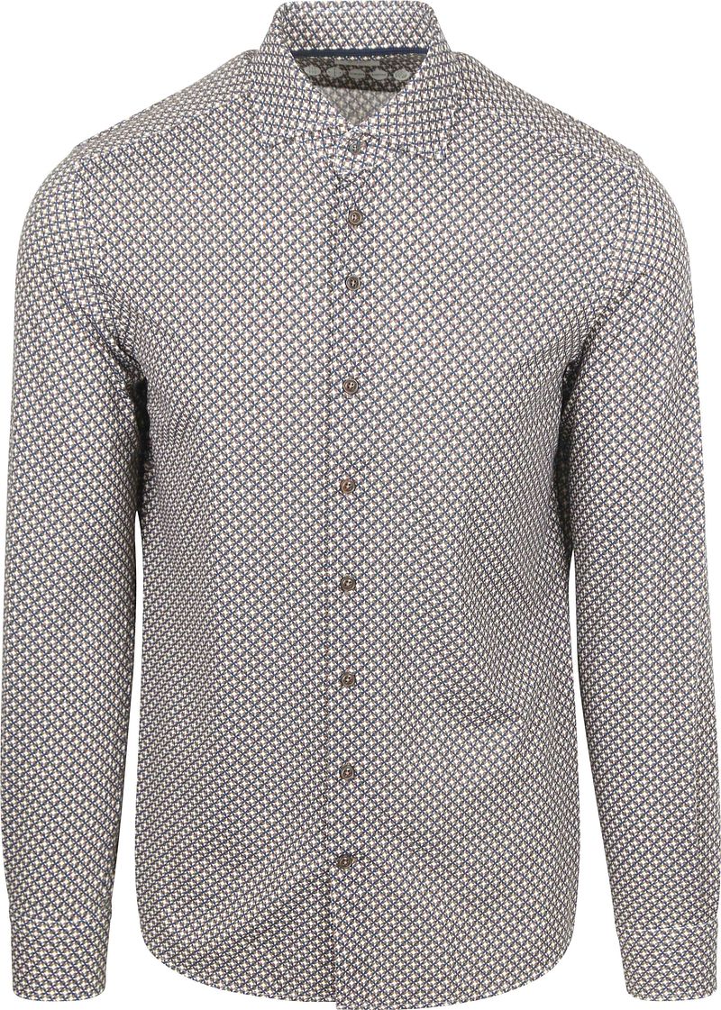 R2 Amsterdam R2 Overhemd Retro Print Bruin Blauw