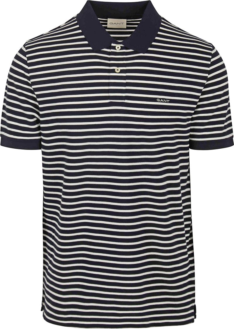 Gant Zwart Gestreept Polo Shirt Korte Mouw Black Heren