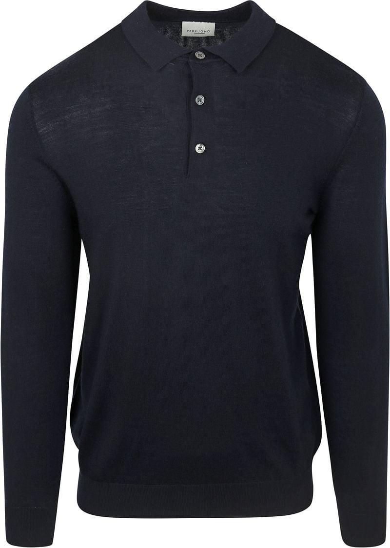 Profuomo Longsleeve Poloshirt Merinowolle Navy - Größe L günstig online kaufen