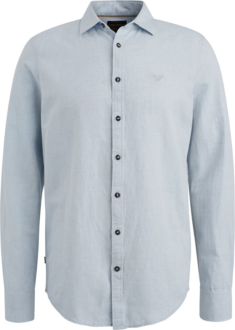 PME LEGEND Heren Overhemden Long Sleeve Shirt Cotton Linen 2 Tone Blauw